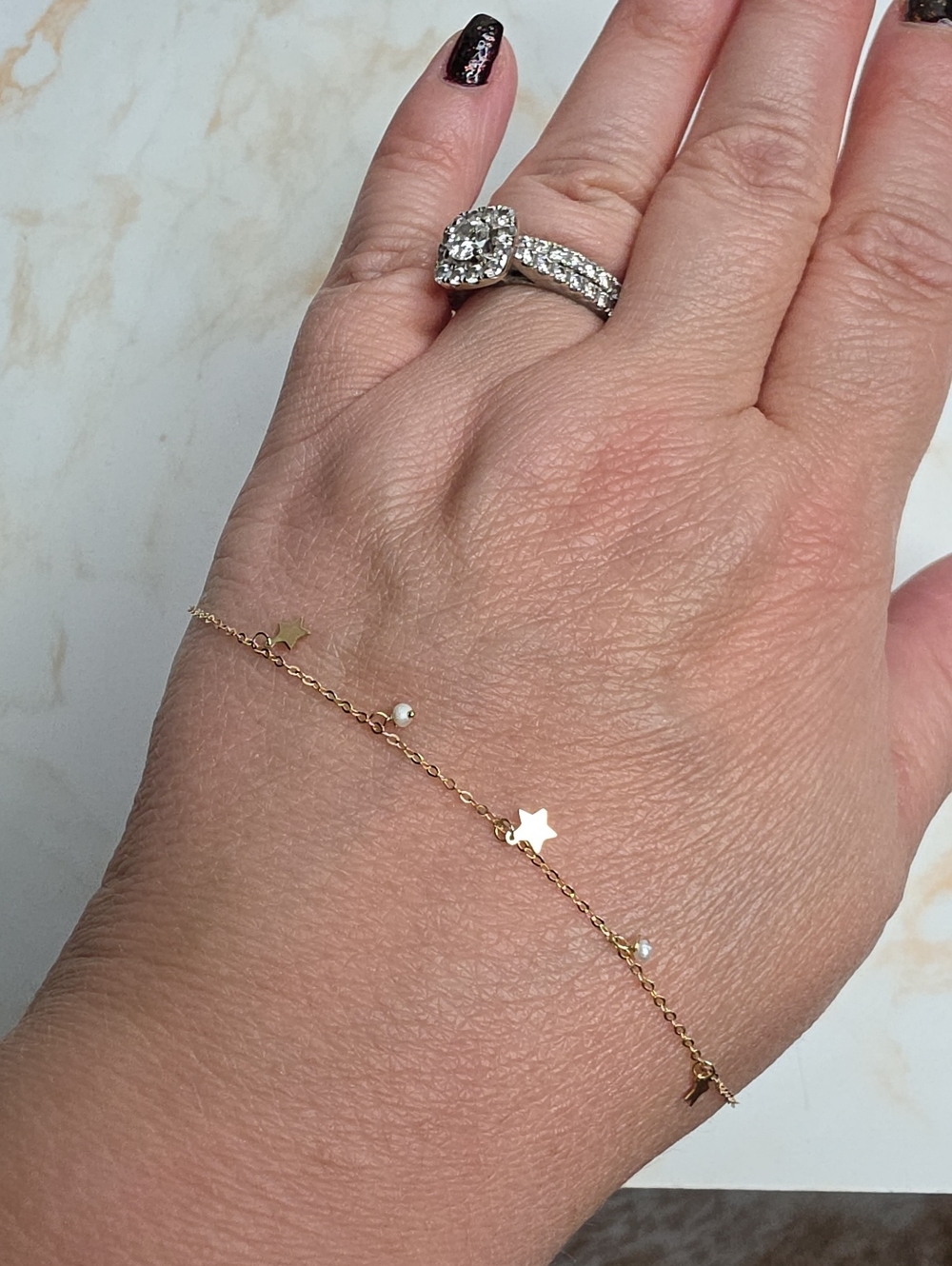 10k Gold Star Charm And Pearls Bracelet New